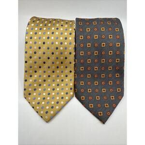 Geoffrey Beene Silk  Tie Bundle Gold Gray Geo Dot EUC